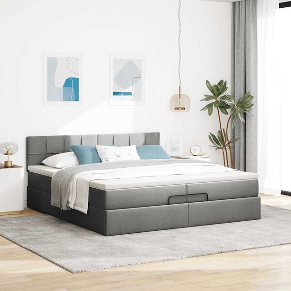 vidaXL Estrutura de cama otomana com colch&atilde;o 200x200cm cinzento-escuro
