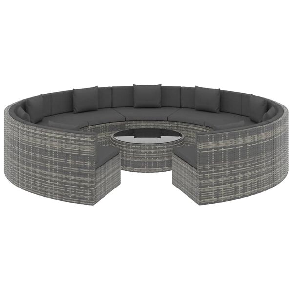 vidaXL 10 pcs conjunto lounge de jardim c/ almofadões vime PE cinzento