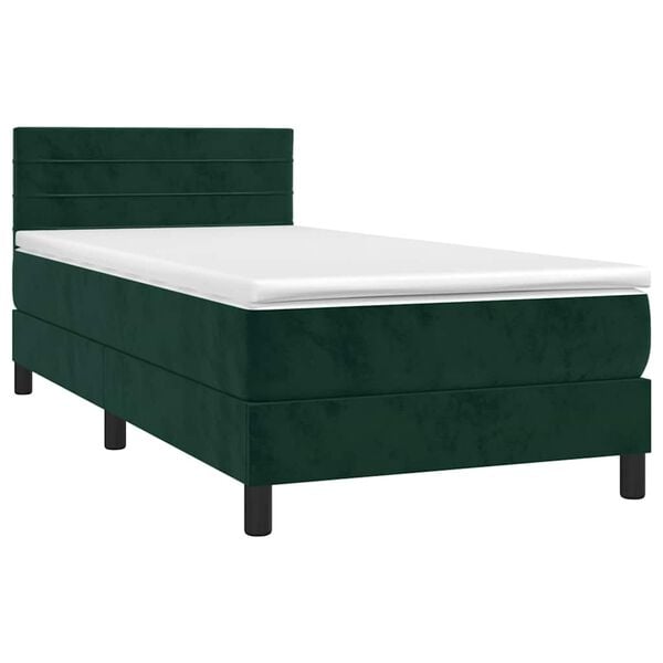 vidaXL Cama box spring c/ colch&atilde;o/LED 100x200 cm veludo verde-escuro