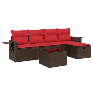 vidaXL Conjunto de sof&aacute; de jardim com 6 pe&ccedil;as e almofadas em rattan sint&eacute;tico marrom
