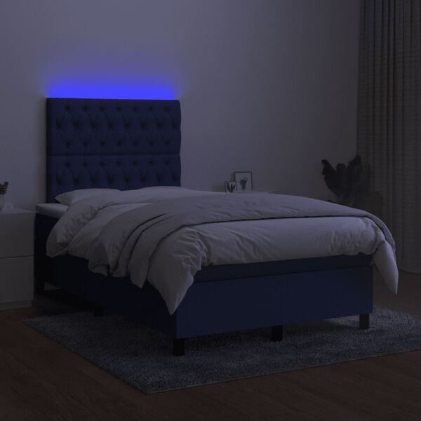 vidaXL Cama box spring c/ colch&atilde;o e LED 120x200 cm tecido azul