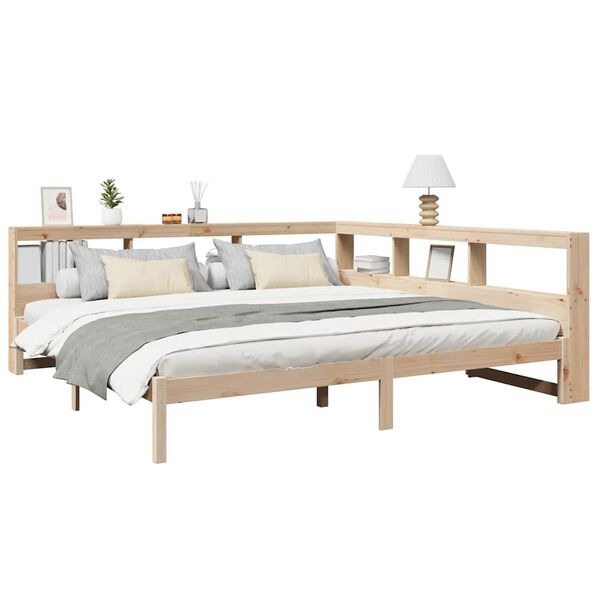 vidaXL Cama com estante sem colchão 200x200 cm pinho maciço