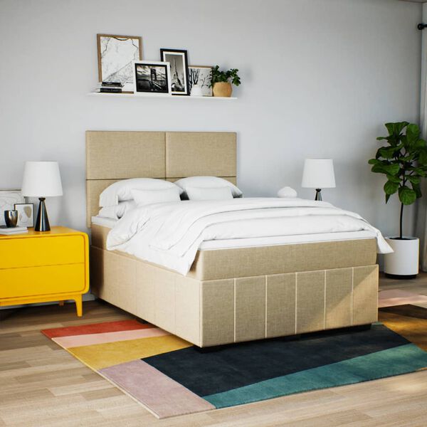 vidaXL Cama com molas/colch&atilde;o 140x190 cm tecido cor creme