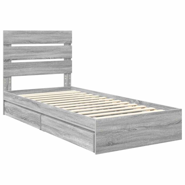 vidaXL Cama com Armazenamento com cabeceira Cinza Sonoma 75 x 190 cm