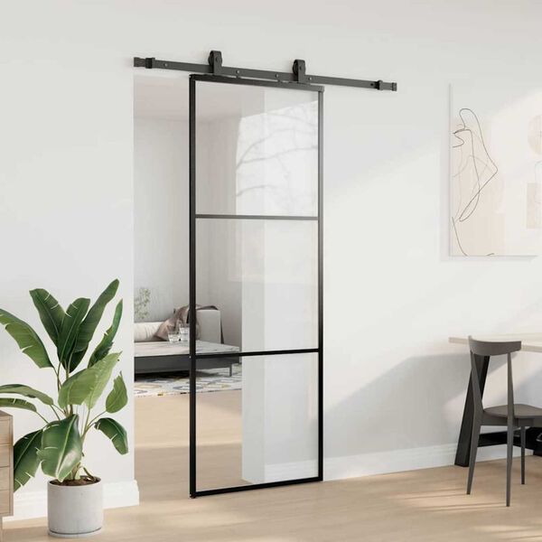 vidaXL Porta deslizante c/ conj. ferragens 76x205cm vidro ESG preto