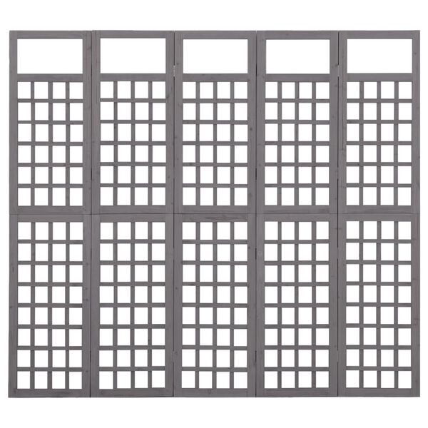 vidaXL Biombo/treli&ccedil;a 5 pain&eacute;is abeto maci&ccedil;o 201,5x180 cm cinzento