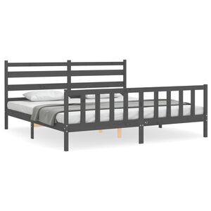 vidaXL Estrutura de cama com cabeceira 200x200 cm madeira maci&ccedil;a cinza