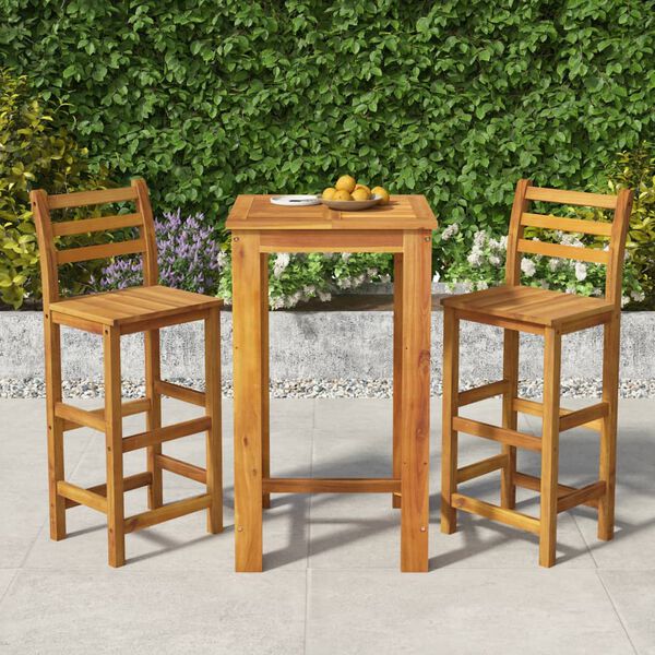 vidaXL Conjunto de bar para jardim 3 pcs madeira de ac&aacute;cia maci&ccedil;a