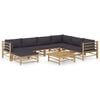 vidaXL 8 pcs conj. lounge jardim em bambu c/ almofad&otilde;es cinza-escuro