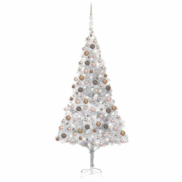 vidaXL &Aacute;rvore Natal artificial pr&eacute;-iluminada c/bola 240cm PET prateado