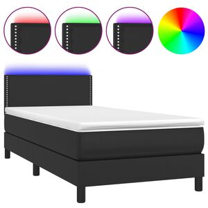vidaXL Cama box spring c/ colch&atilde;o/LED 90x200 cm couro artificial preto