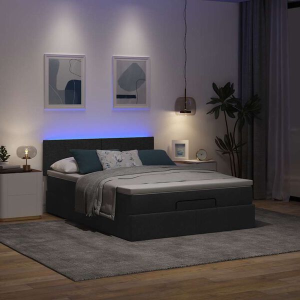 vidaXL Cama Otomana com Colch&atilde;o & LEDs Preto 140x190cm Tecido