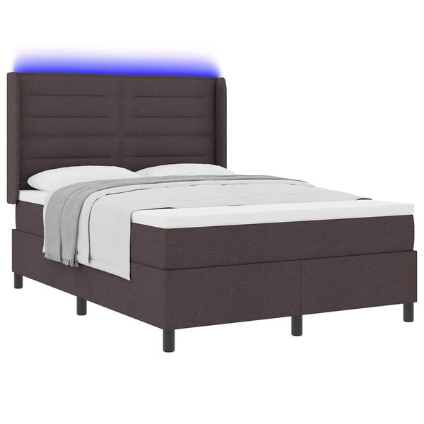 vidaXL Cama Box Spring LED Marrom Escuro 140 x 190 cm tecido