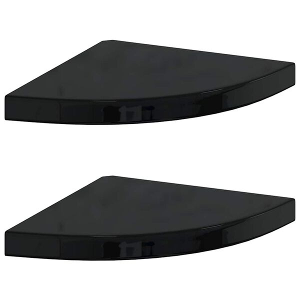 vidaXL Prateleiras canto suspensas 2 pcs 35x35x3,8cm MDF preto brilh.