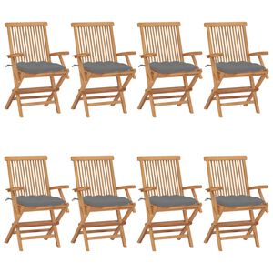 vidaXL Cadeiras de jardim c/ almofad&otilde;es cinzentos 8 pcs teca maci&ccedil;a