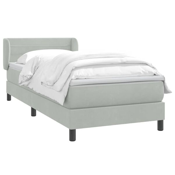 vidaXL Cama com molas/colch&atilde;o cinzento-claro 80x210 cm veludo