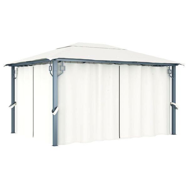 vidaXL Gazebo com cortinas e cord&otilde;es de luzes LED 4x3 m alum&iacute;nio creme