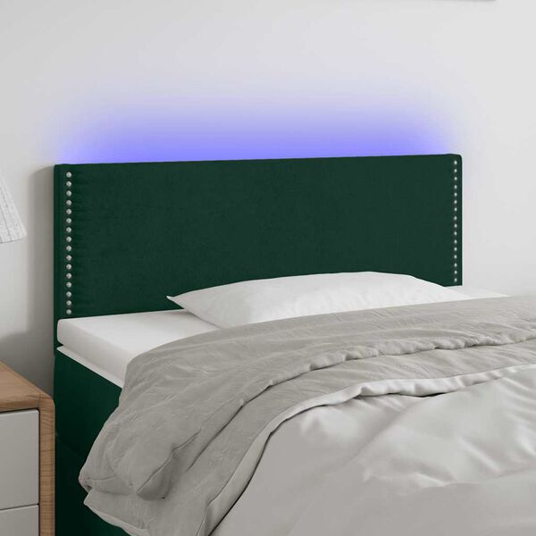 vidaXL Cabeceira de cama c/ luzes LED veludo 80x5x78/88cm verde-escuro
