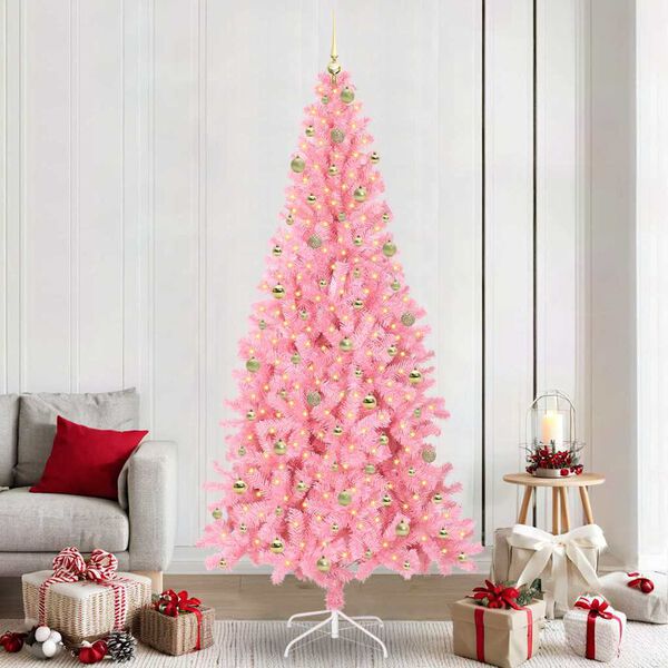vidaXL &Aacute;rvore de Natal com 300 LEDs com suporte Rosa 240 cm PVC