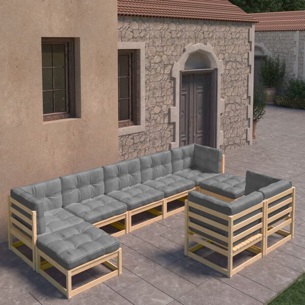 vidaXL 9 pcs conjunto lounge de jardim c/ almofad&otilde;es pinho maci&ccedil;o