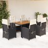 vidaXL 7 pcs conjunto de jantar p/ jardim c/ almofad&otilde;es vime PE preto