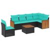 vidaXL Conjunto de sof&aacute; de jardim com 7 pe&ccedil;as e almofadas em rattan sint&eacute;tico preto