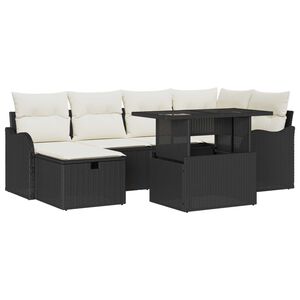 vidaXL Conjunto de Sof&aacute; de Jardim 7 pcs Preto Rattan Sint&eacute;tico