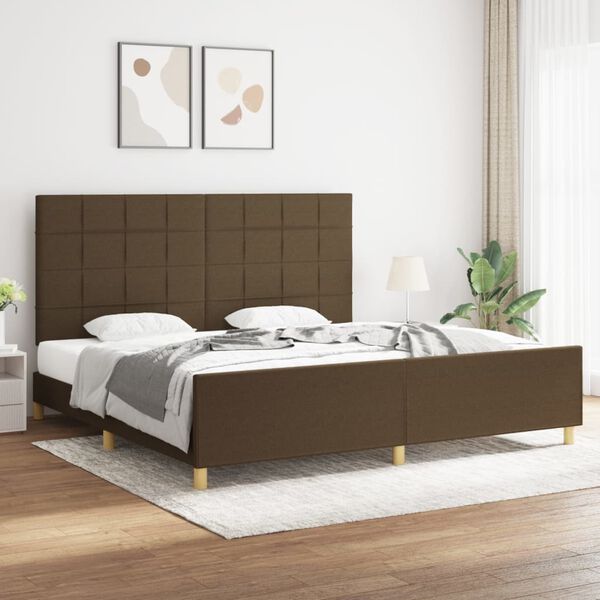 vidaXL Estrutura de cama sem colch&atilde;o 200x200 cm tecido castanho-escuro