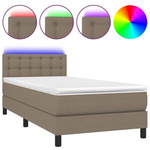 vidaXL Cama box spring + colch&atilde;o/LED 90x190cm tecido cinza-acastanhado