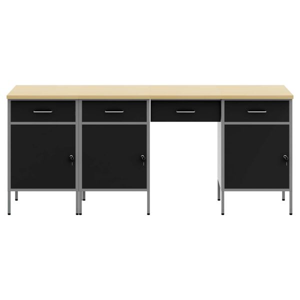 vidaXL Arm&aacute;rio de Trabalho com gaveta 4 pcs Preto 200 x 55 x 85 cm