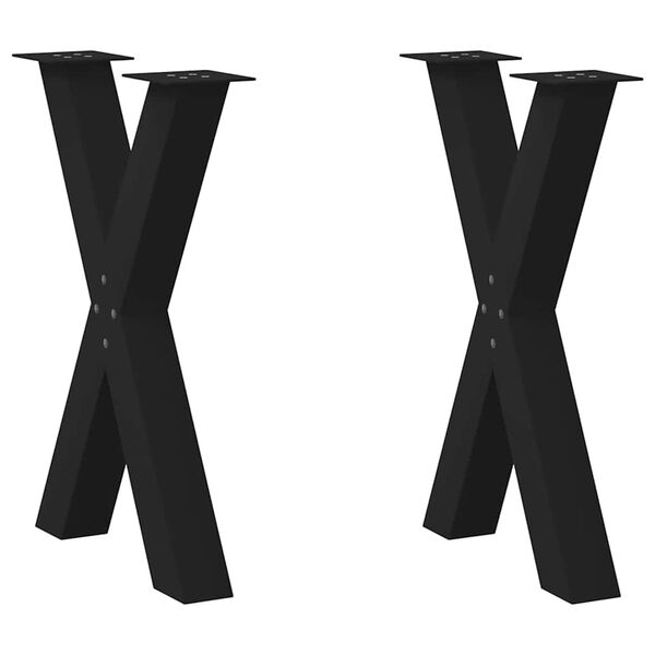 vidaXL P&eacute;s para mesa de jantar em formato de X, 2 pe&ccedil;as, preto, 50x(72-73) cm, a&ccedil;o