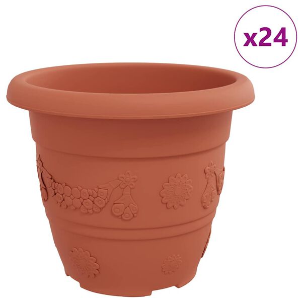 vidaXL Vaso Redondo para Flores 24 pcs Vermelho Tijolo &Oslash; 26 x 21.5 cm