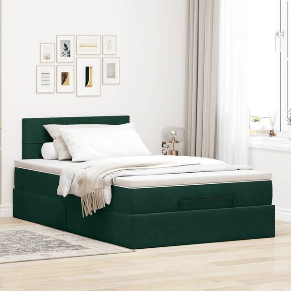 vidaXL Estrutura de cama otomana com colchão verde escuro veludo