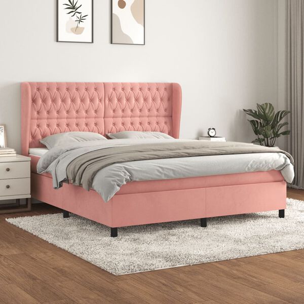 vidaXL Cama com molas/colch&atilde;o 180x200 cm veludo rosa