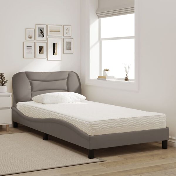 vidaXL Cama com colch&atilde;o Hvar 100x200 cm tecido cinzento-acastanhado
