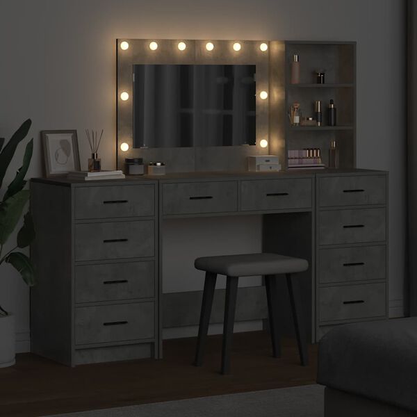 vidaXL Mesa de vestir com gaveta 3 pcs Cinzento Madeira processada