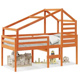 vidaXL Cama alta com telhado 75x190 cm pinho maci&ccedil;o castanho-mel