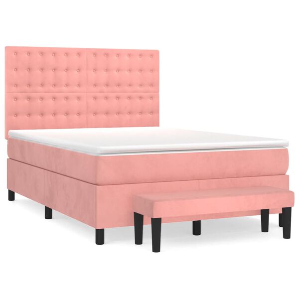 vidaXL Cama com molas/colch&atilde;o 140x190 cm veludo rosa