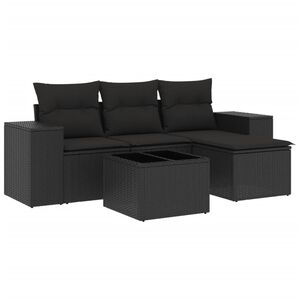 vidaXL 5 pcs conjunto sof&aacute;s de jardim com almofad&otilde;es vime PE preto