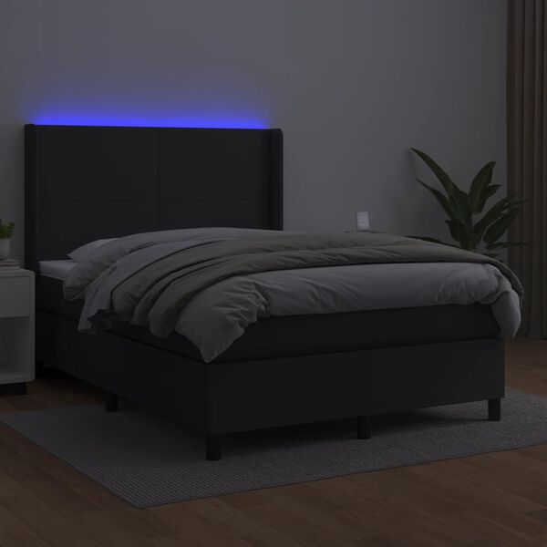 vidaXL Cama box spring c/ colchão/LED 140x200cm couro artificial preto