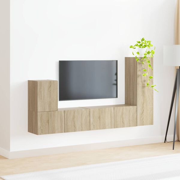 vidaXL Conjunto de m&oacute;vel de TV Montado na parede 3 pcs Carvalho Sonoma
