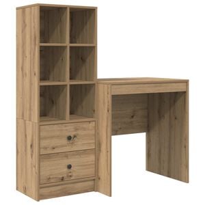 vidaXL Mesa com gaveta com prateleira 2 pcs Carvalho Artesanal