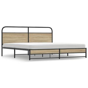 vidaXL Estrutura de cama sem colch&atilde;o 183x213cm metal carvalho fumado
