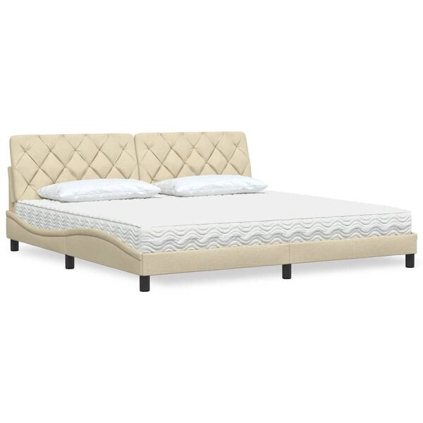 vidaXL Cama com colch&atilde;o 200x200 cm tecido cor creme