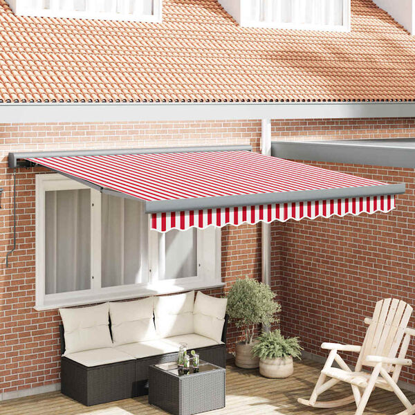 vidaXL Toldo Retr&aacute;til Vermelho e Branco 300 x 250 cm Tecido e Metal