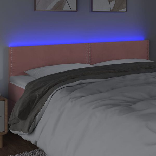vidaXL Cabeceira de cama c/ luzes LED veludo 160x5x78/88 cm rosa