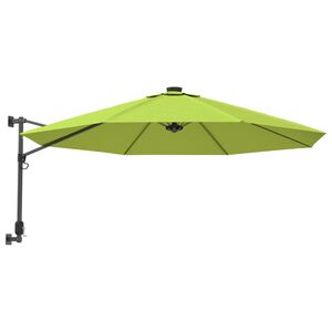 vidaXL Guarda-sol de montar na parede com luzes LED 290 cm verde-ma&ccedil;&atilde;