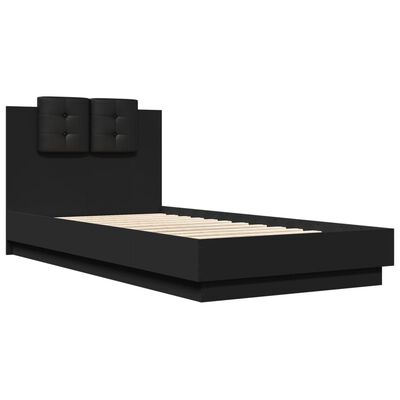 vidaXL Estrutura de cama com cabeceira e luzes LED 75x190 cm preto