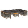 vidaXL 10 pcs conjunto sof&aacute;s de jardim c/ almofad&otilde;es vime PE cinzento