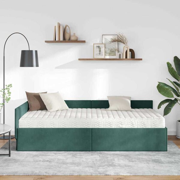 vidaXL Estrutura de Cama de Canto com Colch&atilde;o 2 pcs Verde Veludo